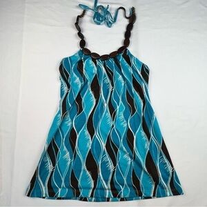 L8teR Women’s Halter Top - Wooden Beads -Blue/Brown NWT Medium - Vintage
